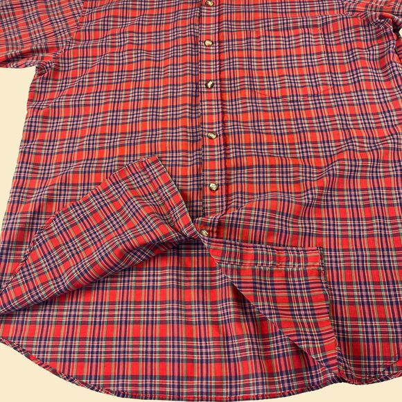 Vintage 80s plaid red shirt by Pioneer, size M-L, 1980s red/blue top - Picture 6 of 8